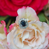 Ellibelle Jewellery Vintage Sapphire & Vari-Cut Diamond 18ct Gold Platinum Cluster Ring
