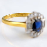 Ellibelle Jewellery Vintage Sapphire & Vari-Cut Diamond 18ct Gold Platinum Cluster Ring