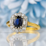 Ellibelle Jewellery Vintage Sapphire & Vari-Cut Diamond 18ct Gold Platinum Cluster Ring