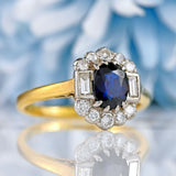 Ellibelle Jewellery Vintage Sapphire & Vari-Cut Diamond 18ct Gold Platinum Cluster Ring