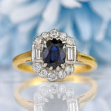 Ellibelle Jewellery Vintage Sapphire & Vari-Cut Diamond 18ct Gold Platinum Cluster Ring
