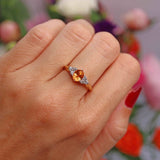 Ellibelle Jewellery Vintage Spessartine Garnet & Diamond 18ct Gold Seven-Stone Ring