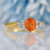 Ellibelle Jewellery Vintage Spessartine Garnet & Diamond 18ct Gold Seven-Stone Ring