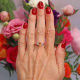 Ellibelle Jewellery Vintage Spessartine Garnet & Diamond 18ct Gold Seven-Stone Ring