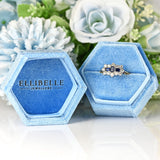 Ellibelle Jewellery Vintage Step-Cut Sapphire & Diamond 18ct Gold Triple-Cluster Ring