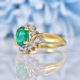 Ellibelle Jewellery Vintage Synthetic Emerald & Diamond Crossover Ring