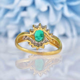 Ellibelle Jewellery Vintage Synthetic Emerald & Diamond Crossover Ring