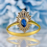 Ellibelle Jewellery Vintage Teal Sapphire & Diamond 18ct Gold Marquise Cluster Ring