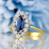 Ellibelle Jewellery Vintage Teal Sapphire & Diamond 18ct Gold Marquise Cluster Ring