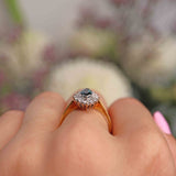 Ellibelle Jewellery Vintage Teal Sapphire & Diamond 18ct Gold Marquise Cluster Ring