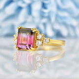 Ellibelle Jewellery Vintage Watermelon Tourmaline & Diamond 18ct Gold Ring