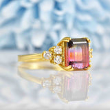 Ellibelle Jewellery Vintage Watermelon Tourmaline & Diamond 18ct Gold Ring