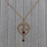 Ellibelle Jewellery Antique Edwardian Garnet & Pearl Pendant Necklace