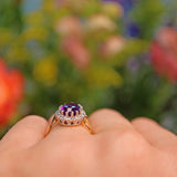 Ellibelle Jewellery Vintage 1980s Amethyst & Diamond Gold Cluster Ring