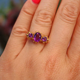 Ellibelle Jewellery Antique Style Amethyst Gold Three Stone Ring