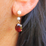 Ellibelle Jewellery Vintage 1970s Garnet & Pearl Gold Drop Earrings