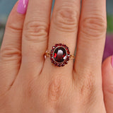 Ellibelle Jewellery Antique Bohemian Garnet 9ct Gold Cluster Ring