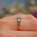 Ellibelle Jewellery Vintage Emerald & Diamond 18ct Gold Three Stone Trilogy Ring