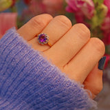 Ellibelle Jewellery VINTAGE AMETHYST & DIAMOND 18CT GOLD DAISY HALO RING