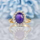 Ellibelle Jewellery Vintage 1980s Amethyst & Diamond Gold Cluster Ring