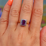 Ellibelle Jewellery Amethyst & Diamond 18ct Gold Cluster Panel Ring