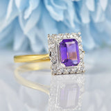 Ellibelle Jewellery Amethyst & Diamond 18ct Gold Cluster Panel Ring
