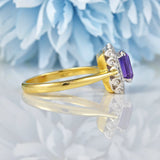 Ellibelle Jewellery Amethyst & Diamond 18ct Gold Cluster Panel Ring