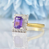 Ellibelle Jewellery Amethyst & Diamond 18ct Gold Cluster Panel Ring