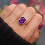 Ellibelle Jewellery Amethyst & Diamond 9ct Gold Cluster Dress Ring