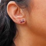 Ellibelle Jewellery Amethyst & Rhodolite Garnet 9ct Gold Butterfly Stud Earrings