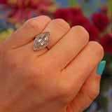 Ellibelle Jewellery Antique Aquamarine & Diamond 18ct Gold Marquise Ring