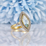 Ellibelle Jewellery Antique Aquamarine & Diamond 18ct Gold Marquise Ring