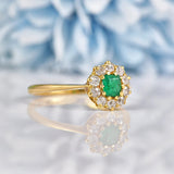 Ellibelle Jewellery Antique Art Deco Emerald & Diamond 18ct Gold Cluster Ring