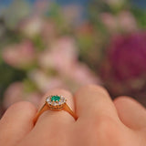 Ellibelle Jewellery Antique Art Deco Emerald & Diamond 18ct Gold Cluster Ring