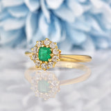 Ellibelle Jewellery Antique Art Deco Emerald & Diamond 18ct Gold Cluster Ring