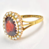 Ellibelle Jewellery Antique Bohemian Garnet & Seed Pearl 18ct Gold Cluster Ring