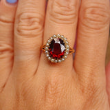 Ellibelle Jewellery Antique Bohemian Garnet & Seed Pearl 18ct Gold Cluster Ring