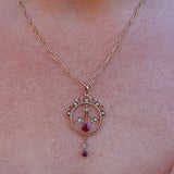 Ellibelle Jewellery Antique Edwardian Garnet & Pearl Pendant Necklace
