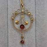 Ellibelle Jewellery Antique Edwardian Garnet & Pearl Pendant Necklace