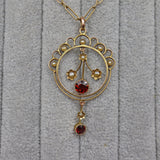 Ellibelle Jewellery Antique Edwardian Garnet & Pearl Pendant Necklace