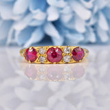 Ellibelle Jewellery Antique Edwardian Ruby & Diamond Carved Half Hoop Ring