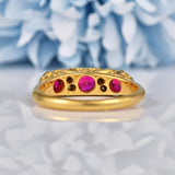 Ellibelle Jewellery Antique Edwardian Ruby & Diamond Carved Half Hoop Ring