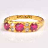 Ellibelle Jewellery Antique Edwardian Ruby & Diamond Carved Half Hoop Ring