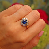 Ellibelle Jewellery Antique Edwardian Style Blue Sapphire & Diamond Cluster Ring