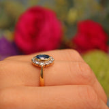 Ellibelle Jewellery Antique Edwardian Style Blue Sapphire & Diamond Cluster Ring