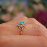 Ellibelle Jewellery Antique Edwardian Style Turquoise & Diamond Daisy Cluster Ring