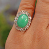 Ellibelle Jewellery Antique Jade & Diamond 18ct White Gold Cluster Ring