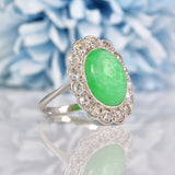 Ellibelle Jewellery Antique Jade & Diamond 18ct White Gold Cluster Ring