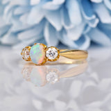 Ellibelle Jewellery Antique Opal & Diamond 18ct Gold Three Stone Ring