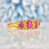 Ellibelle Jewellery Antique Ruby & Diamond 18ct Gold Carved Half Hoop Ring